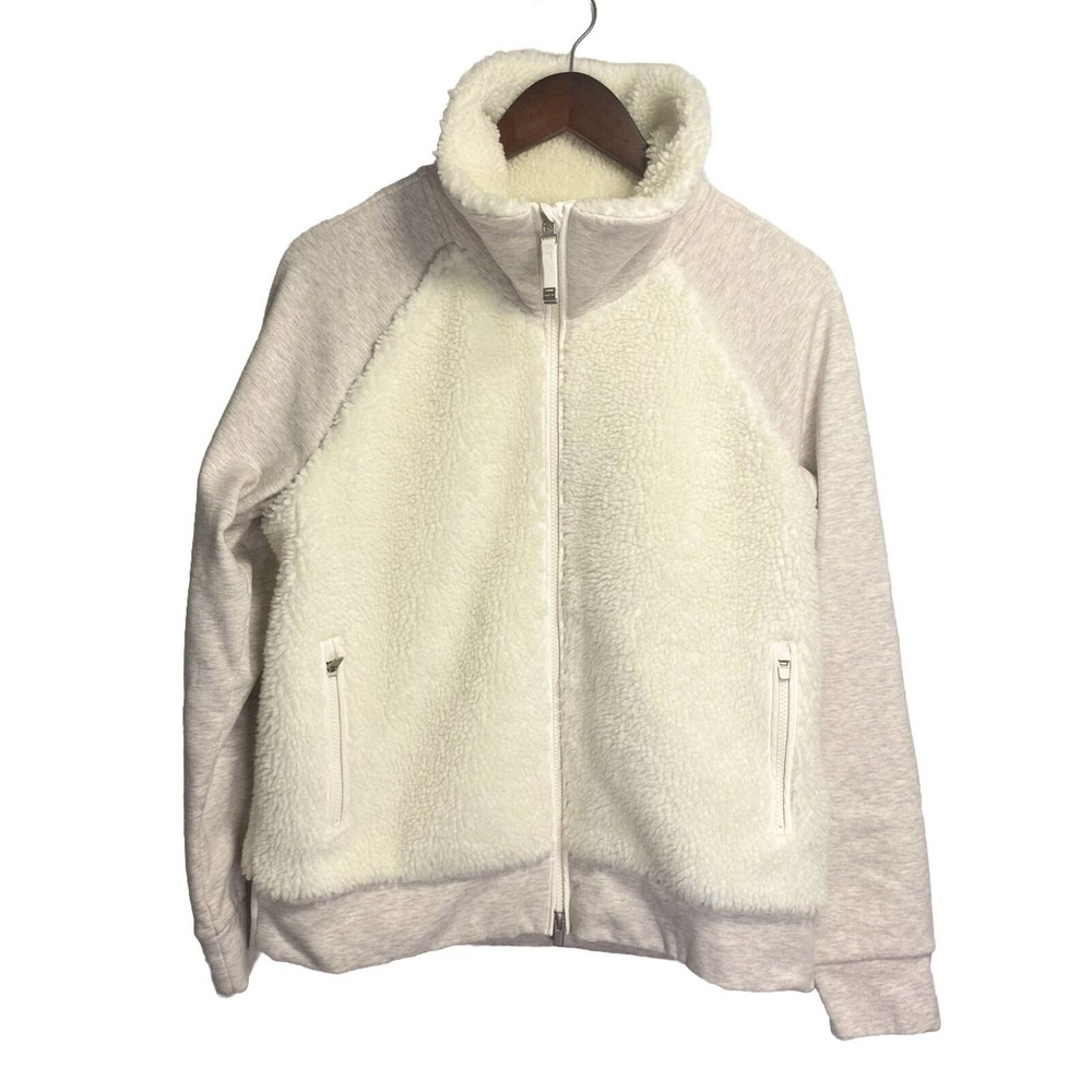 Athleta Women’s Range Sherpa Full Zip‎ Collared Jacket Pockets White Size Medium